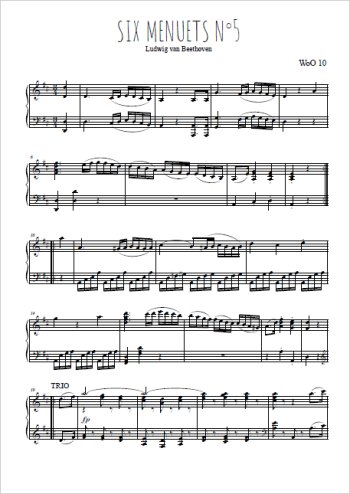 Téléchargez l'arrangement pour piano de la partition de Six menuets WoO 10, N°5 en PDF